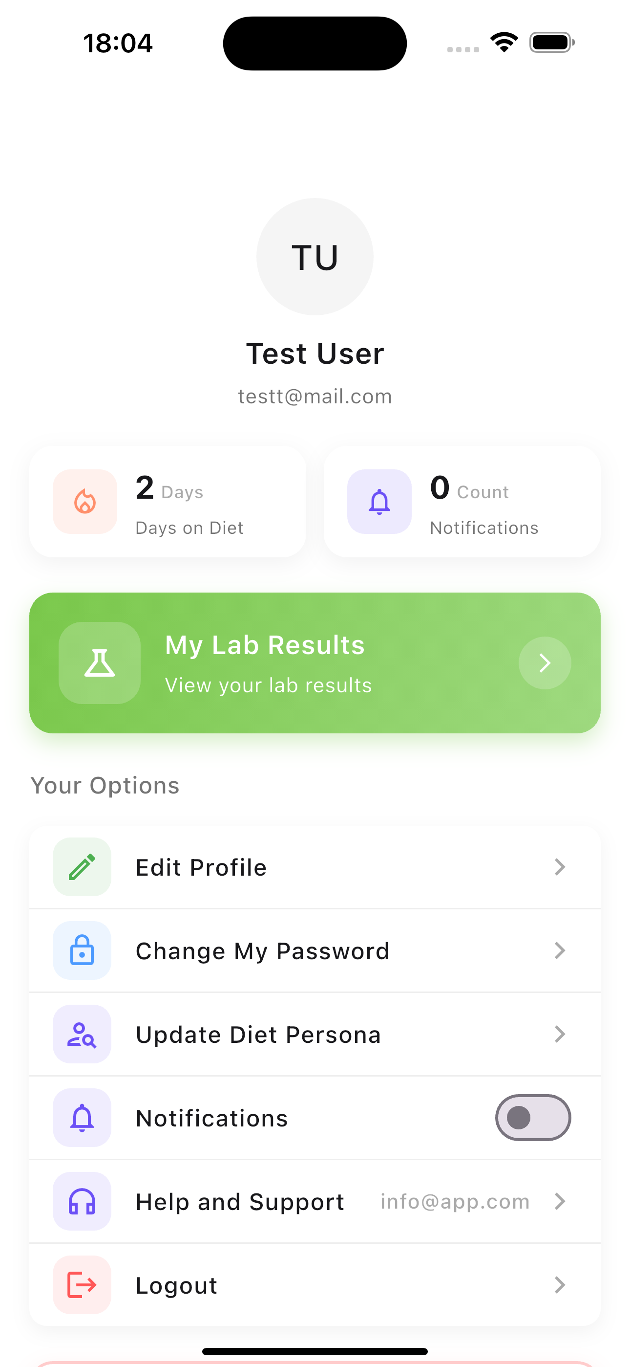 Mobile app screen